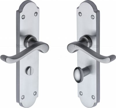 Click Here To Enlarge This Photo Of V765-SC Heritage Brass Door Handle For Bathroom Savoy Long Design Satin Chrome Finish