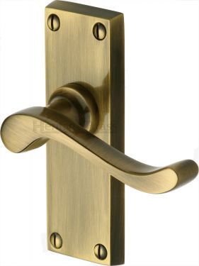 Click Here To Enlarge This Photo Of V800-AT Heritage Brass Door Handle Lever Latch Bedford Short Design Antique Brass Finish