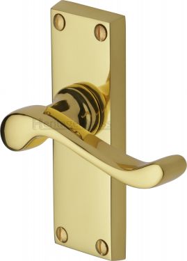 Click Here To Enlarge This Photo Of V800-PB Heritage Brass Door Handle Lever Latch Bedford Short Design Polished Brass Finish