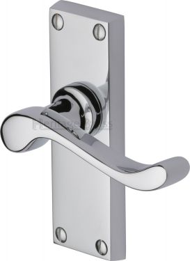 Click Here To Enlarge This Photo Of V800-PC Heritage Brass Door Handle Lever Latch Bedford Short Design Polished Chrome Finish