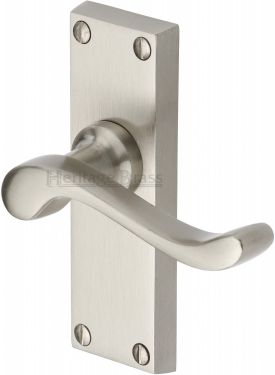 Click Here To Enlarge This Photo Of V800-SN Heritage Brass Door Handle Lever Latch Bedford Short Design Satin Nickel Finish