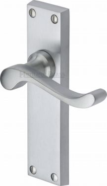 Click Here To Enlarge This Photo Of V803-SC Heritage Brass Door Handle Lever Latch Bedford Design Satin Chrome Finish