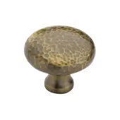 HAM113 38-AT Heritage Brass Cabinet Knob Victorian Round Hammered Design 38mm Antique Brass finish