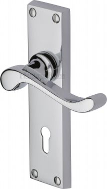 Click Here To Enlarge This Photo Of V810-PC Heritage Brass Door Handle Lever Lock Bedford Design Polished Chrome Finish