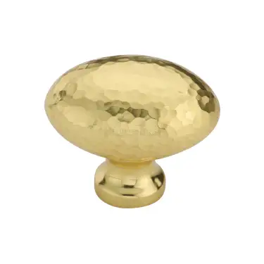 Click Here To Enlarge This Photo Of HAM114 32-PB Heritage Brass Cabinet Knob Victorian Oval Hammered Design 32mm Polished Brass finish