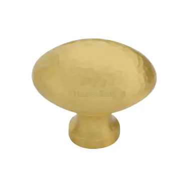 Click Here To Enlarge This Photo Of HAM114 32-SB Heritage Brass Cabinet Knob Victorian Oval Hammered Design 32mm Satin Brass finish
