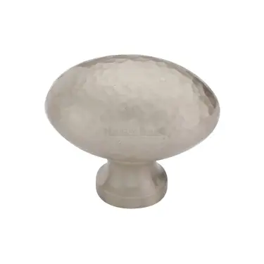 Click Here To Enlarge This Photo Of HAM114 32-SN Heritage Brass Cabinet Knob Victorian Oval Hammered Design 32mm Satin Nickel finish
