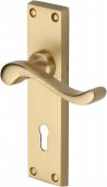 V810-SB Heritage Brass Door Handle Lever Lock Bedford Design Satin Brass Finish