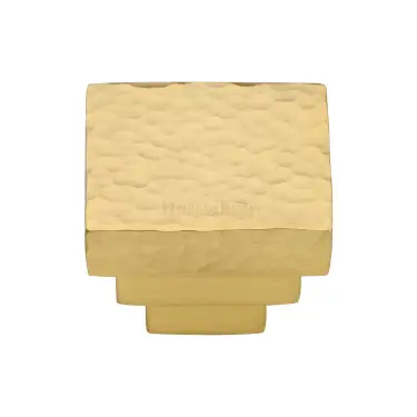 Click Here To Enlarge This Photo Of HAM3672 32-SB Heritage Brass Cabinet Knob Square Stepped Hammered Design 32mm Satin Brass finish