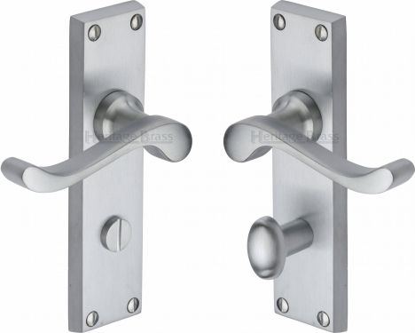 Click Here To Enlarge This Photo Of V815-SC Heritage Brass Door Handle For Bathroom Bedford Design Satin Chrome Finish