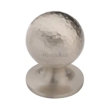 Click Here To Enlarge This Photo Of HAM8321 25-SN Heritage Brass Cabinet Knob Ball Hammered Design 25mm Satin Nickel finish
