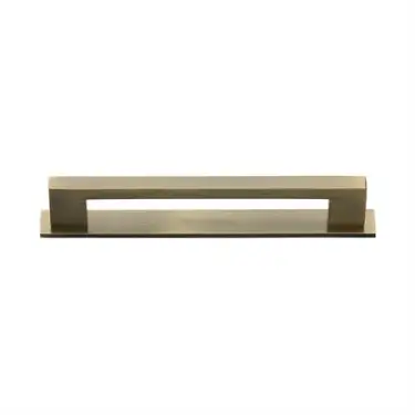 Click Here To Enlarge This Photo Of PL0337 128-AT Heritage Brass Cabinet Pull Metro Design with Plate 128mm ctc Antique Brass Finish