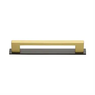 Click Here To Enlarge This Photo Of PL0337 128-BSB Heritage Brass Cabinet Pull Metro Design with Plate 128mm ctc Matt Bronze/Satin Brass Finish