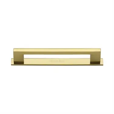 Click Here To Enlarge This Photo Of PL0337 128-PB Heritage Brass Cabinet Pull Metro Design with Plate 128mm ctc Polished Brass Finish