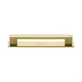 PL0337 128-PB Heritage Brass Cabinet Pull Metro Design with Plate 128mm ctc Polished Brass Finish