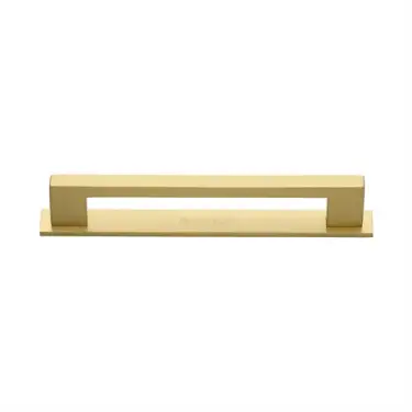 Click Here To Enlarge This Photo Of PL0337 128-SB Heritage Brass Cabinet Pull Metro Design with Plate 128mm ctc Satin Brass Finish