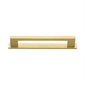 PL0337 128-SB Heritage Brass Cabinet Pull Metro Design with Plate 128mm ctc Satin Brass Finish