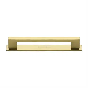 Click Here To Enlarge This Photo Of PL0337 160-PB Heritage Brass Cabinet Pull Metro Design with Plate 160mm ctc Polished Brass Finish