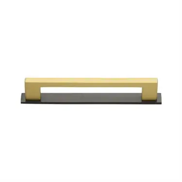 Click Here To Enlarge This Photo Of PL0337 96-BSB Heritage Brass Cabinet Pull Metro Design with Plate 96mm ctc Matt Bronze/Satin Brass Finish