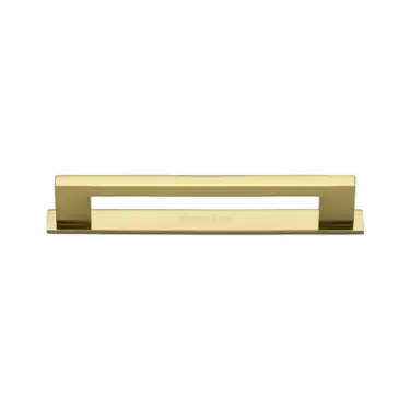 Click Here To Enlarge This Photo Of PL0337 96-PB Heritage Brass Cabinet Pull Metro Design with Plate 96mm ctc Polished Brass Finish