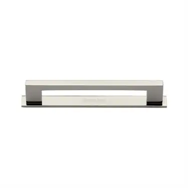 Click Here To Enlarge This Photo Of PL0337 96-PNF Heritage Brass Cabinet Pull Metro Design with Plate 96mm ctc Polished Nickel Finish