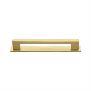 Click Here To Enlarge This Photo Of PL0337 96-SB Heritage Brass Cabinet Pull Metro Design with Plate 96mm ctc Satin Brass Finish