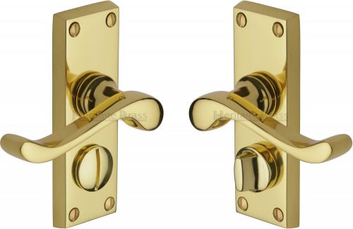Click Here To Enlarge This Photo Of V825-PB Heritage Brass Door Handle For Privacy Set Bedford Short Design Polished Brass Finish