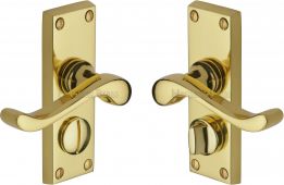 V825-PB Heritage Brass Door Handle For Privacy Set Bedford Short Design Polished Brass Finish