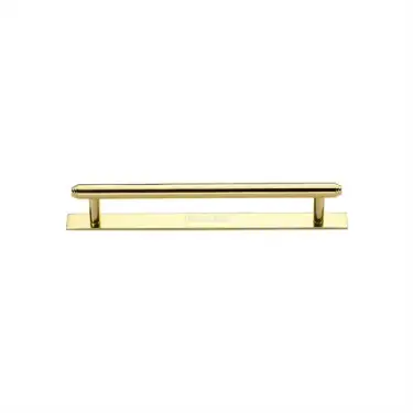 Click Here To Enlarge This Photo Of PL4410 96-PB Heritage Brass Cabinet Pull Step Design with Plate 96mm ctc Polished Brass Finish