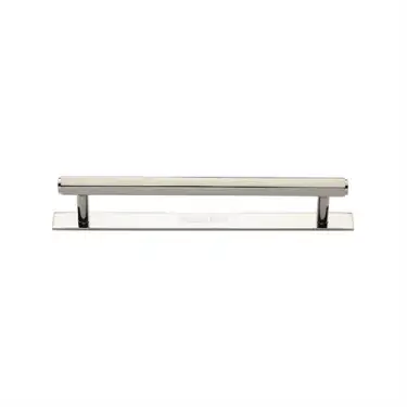 Click Here To Enlarge This Photo Of PL4422 128-PNF Heritage Brass Cabinet Pull Hexagonal Design with Plate 128mm ctc Polished Nickel Finish