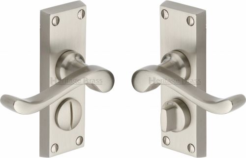 Click Here To Enlarge This Photo Of V825-SN Heritage Brass Door Handle For Privacy Set Bedford Short Design Satin Nickel Finish