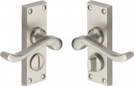 V825-SN Heritage Brass Door Handle For Privacy Set Bedford Short Design Satin Nickel Finish