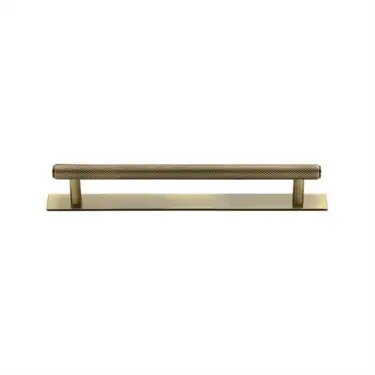 Click Here To Enlarge This Photo Of PL4458 128-AT Heritage Brass Cabinet Pull Knurled Design with Plate 128mm ctc Antique Brass Finish