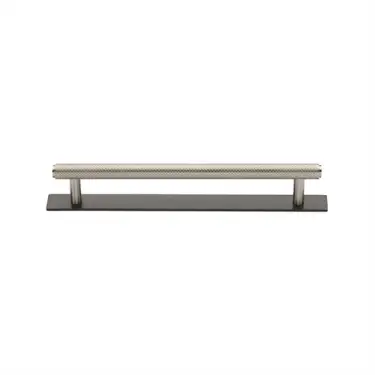 Click Here To Enlarge This Photo Of PL4458 128-BSN Heritage Brass Cabinet Pull Knurled Design with Plate 128mm ctc Matt Bronze/Satin Nickel Finish