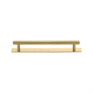 Click Here To Enlarge This Photo Of PL4458 128-SB Heritage Brass Cabinet Pull Knurled Design with Plate 128mm ctc Satin Brass Finish