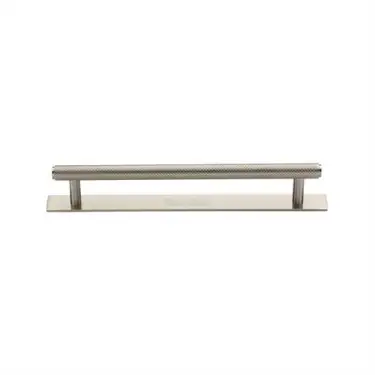 Click Here To Enlarge This Photo Of PL4458 128-SN Heritage Brass Cabinet Pull Knurled Design with Plate 128mm ctc Satin Nickel Finish