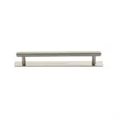 PL4458 128-SN Heritage Brass Cabinet Pull Knurled Design with Plate 128mm ctc Satin Nickel Finish
