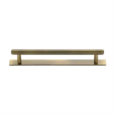 Click Here To Enlarge This Photo Of PL4458 160-AT Heritage Brass Cabinet Pull Knurled Design with Plate 160mm ctc Antique Brass Finish
