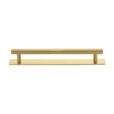 Click Here To Enlarge This Photo Of PL4458 160-SB Heritage Brass Cabinet Pull Knurled Design with Plate 160mm ctc Satin Brass Finish