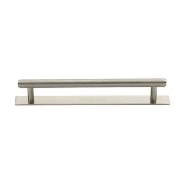 Click Here To Enlarge This Photo Of PL4458 160-SN Heritage Brass Cabinet Pull Knurled Design with Plate 160mm ctc Satin Nickel Finish