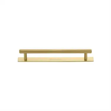 Click Here To Enlarge This Photo Of PL4458 96-SB Heritage Brass Cabinet Pull Knurled Design with Plate 96mm ctc Satin Brass Finish
