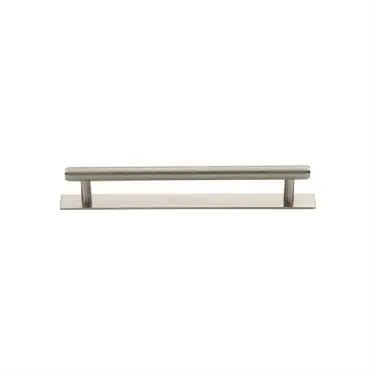 Click Here To Enlarge This Photo Of PL4458 96-SN Heritage Brass Cabinet Pull Knurled Design with Plate 96mm ctc Satin Nickel Finish