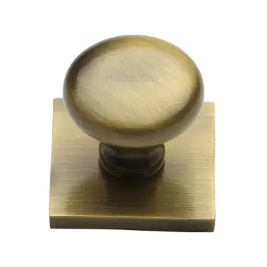 Click Here To Enlarge This Photo Of SQ113-AT Heritage Brass Cabinet Knob Victorian Round Design with Square Backplate 32mm Antique Brass finish