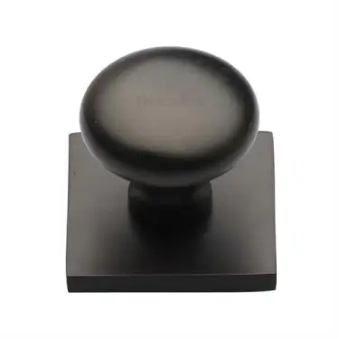Click Here To Enlarge This Photo Of SQ113-MB Heritage Brass Cabinet Knob Victorian Round Design with Square Backplate 32mm Matt Bronze finish