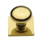 SQ113-PB Heritage Brass Cabinet Knob Victorian Round Design with Square Backplate 32mm Polished Brass finish