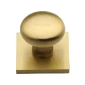 SQ113-SB Heritage Brass Cabinet Knob Victorian Round Design with Square Backplate 32mm Satin Brass finish