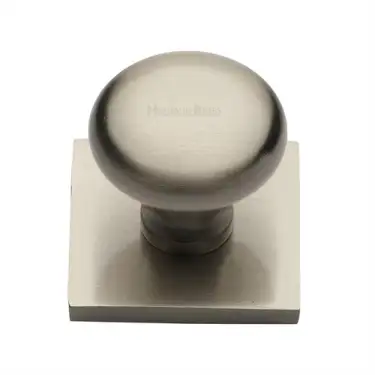 Click Here To Enlarge This Photo Of SQ113-SN Heritage Brass Cabinet Knob Victorian Round Design with Square Backplate 32mm Satin Nickel finish