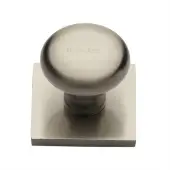 SQ113-SN Heritage Brass Cabinet Knob Victorian Round Design with Square Backplate 32mm Satin Nickel finish