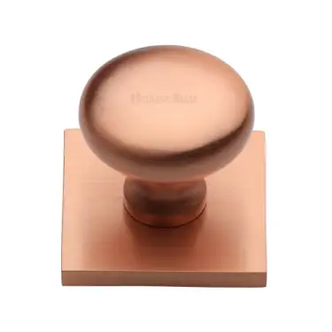 Click Here To Enlarge This Photo Of SQ113-SRG Heritage Brass Cabinet Knob Victorian Round Design with Square Backplate 32mm Satin Rose Gold finish