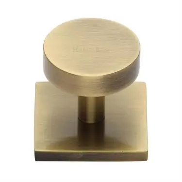 Click Here To Enlarge This Photo Of SQ3880-AT Heritage Brass Cabinet Knob Disc Design with Square Backplate 32mm Antique Brass finish
